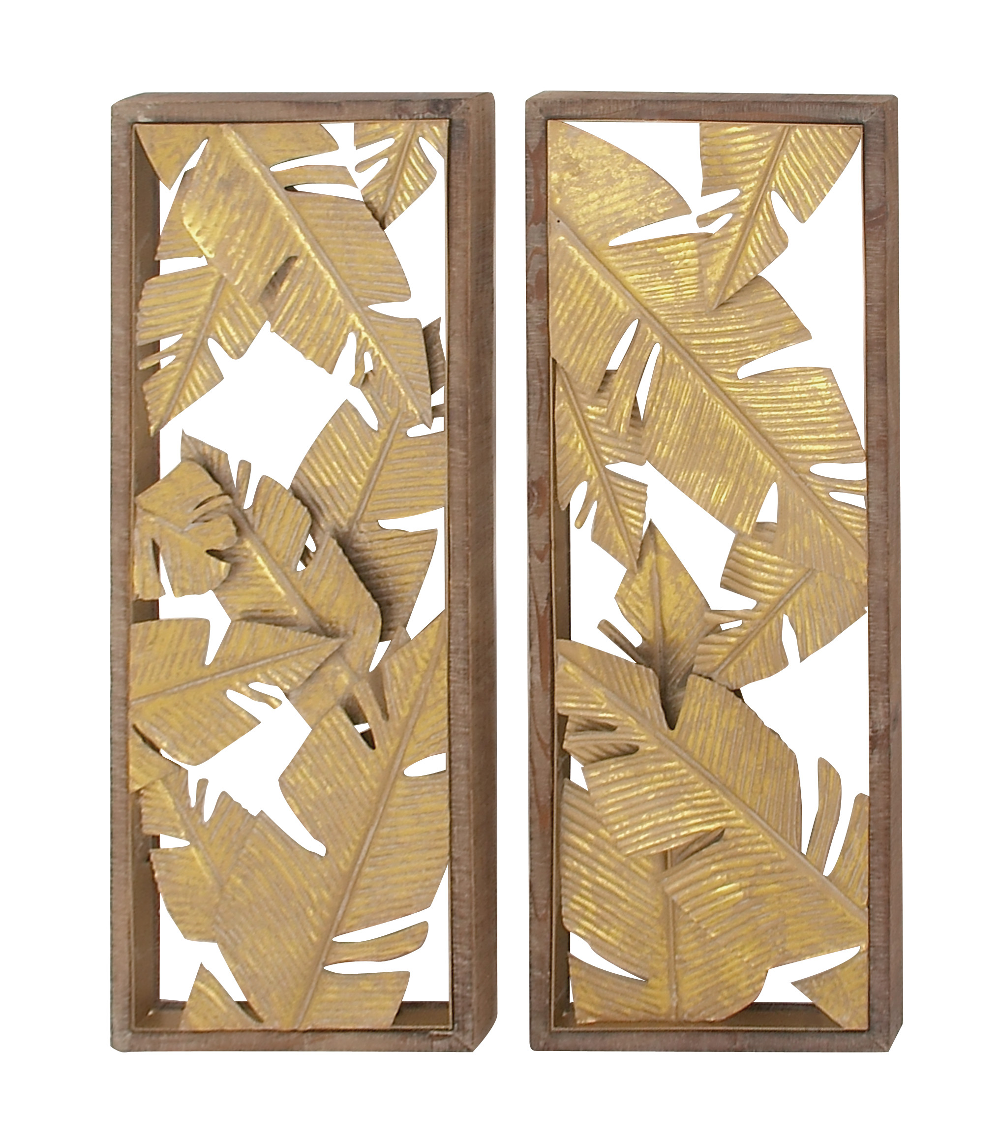 Gold Metal Wood Floral Wall Decor (Set of 2), 13″ x 34″