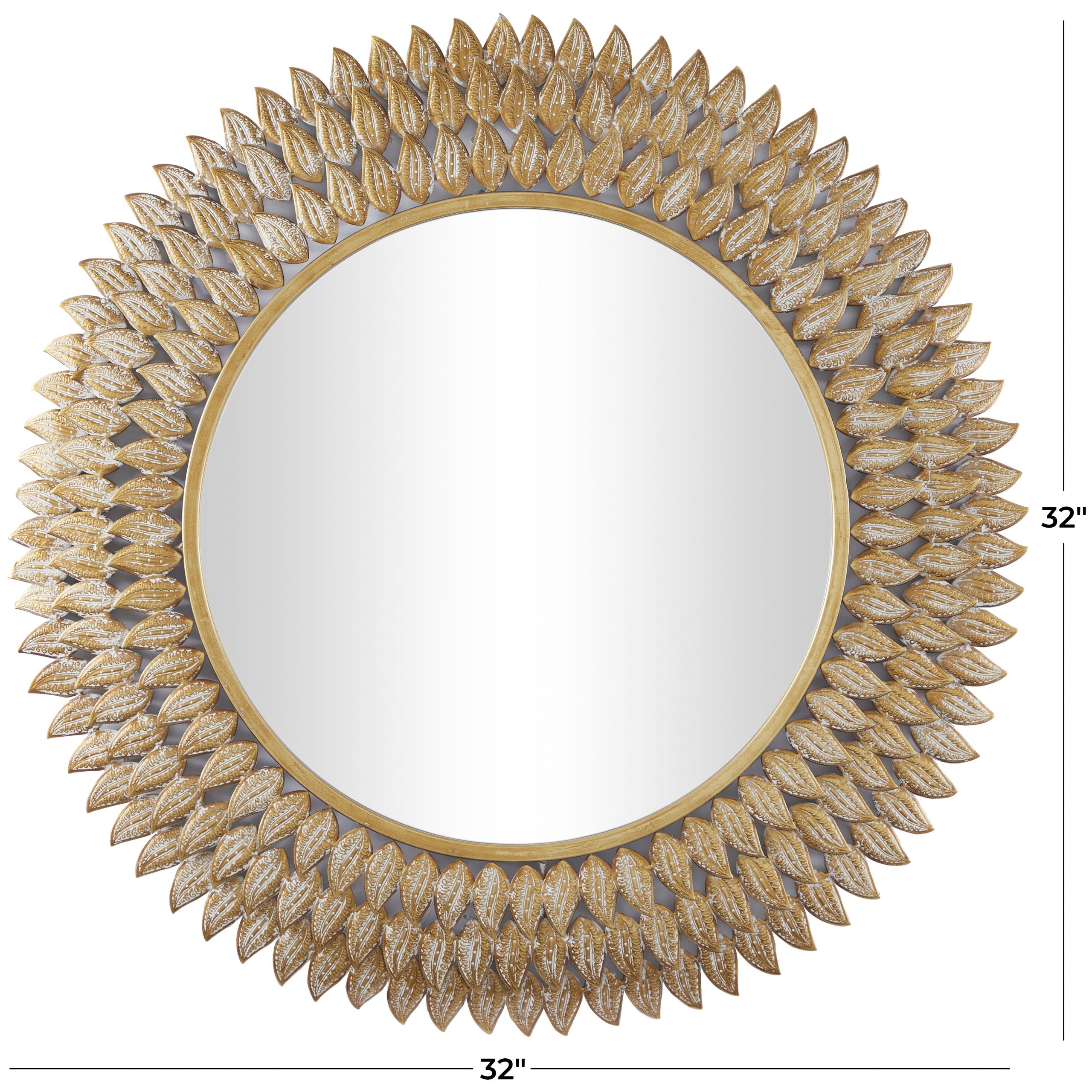 Gold Finish Metal Leaf Wall Mirror, 32″ x 1″ x 32″