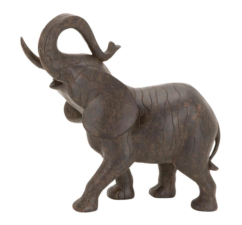 Brown Polystone Elephant Sculpture, 12"