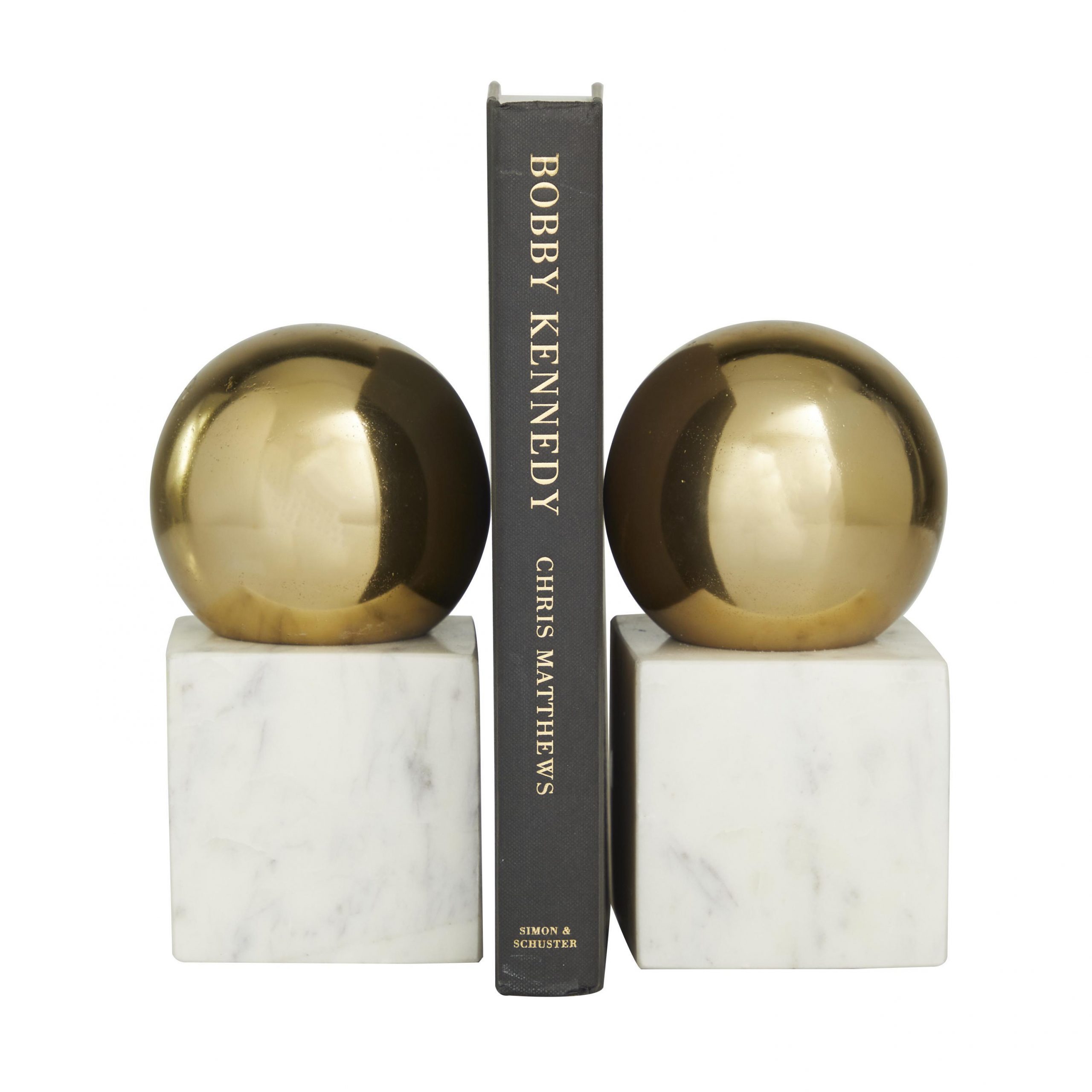 Gold Marble Orb Bookends (Set of 2), 4″L x 7″H