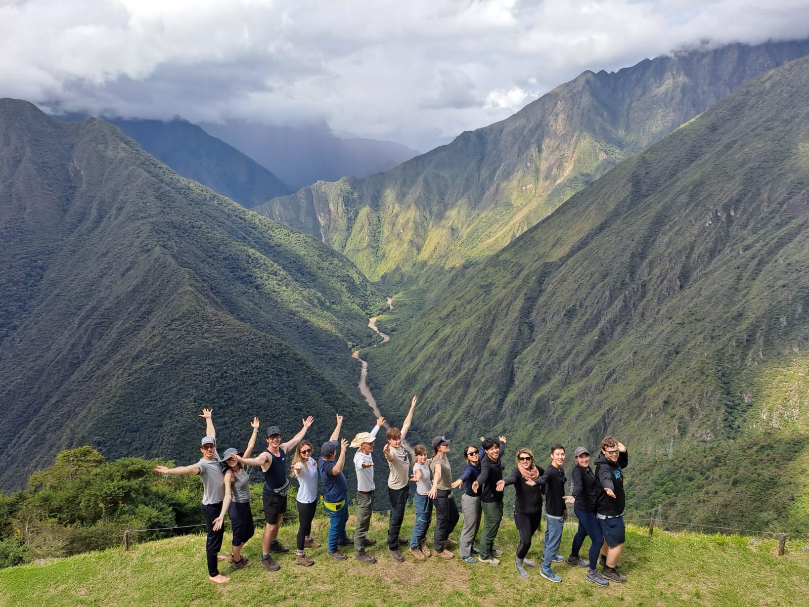 A group tour hiking the iconic Inca Trail