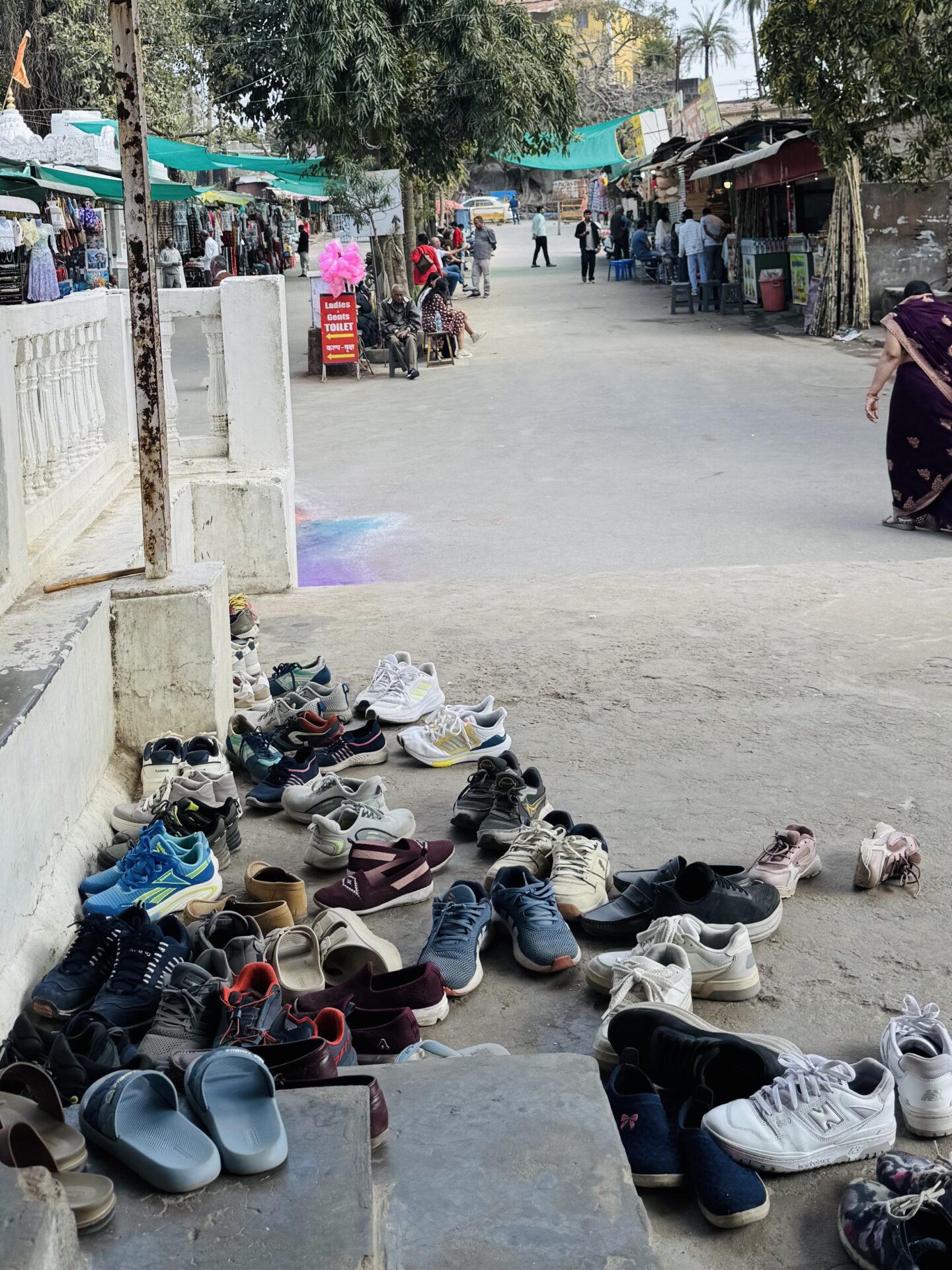 Footwear outside of a temple in India. You must remove footwear before entering active temples in India. 