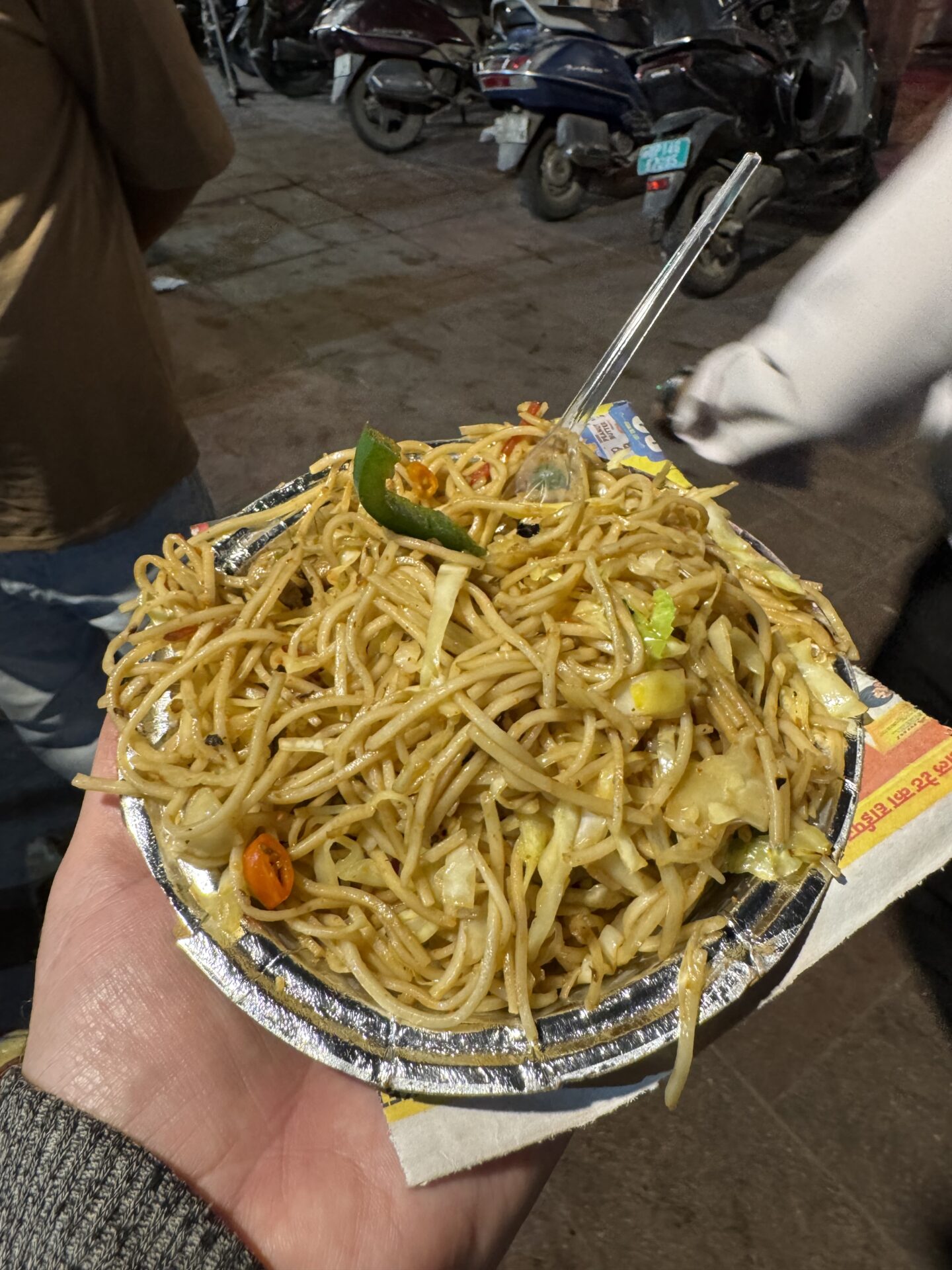 Spicy Indo-Chinese street food outside the Red Fort