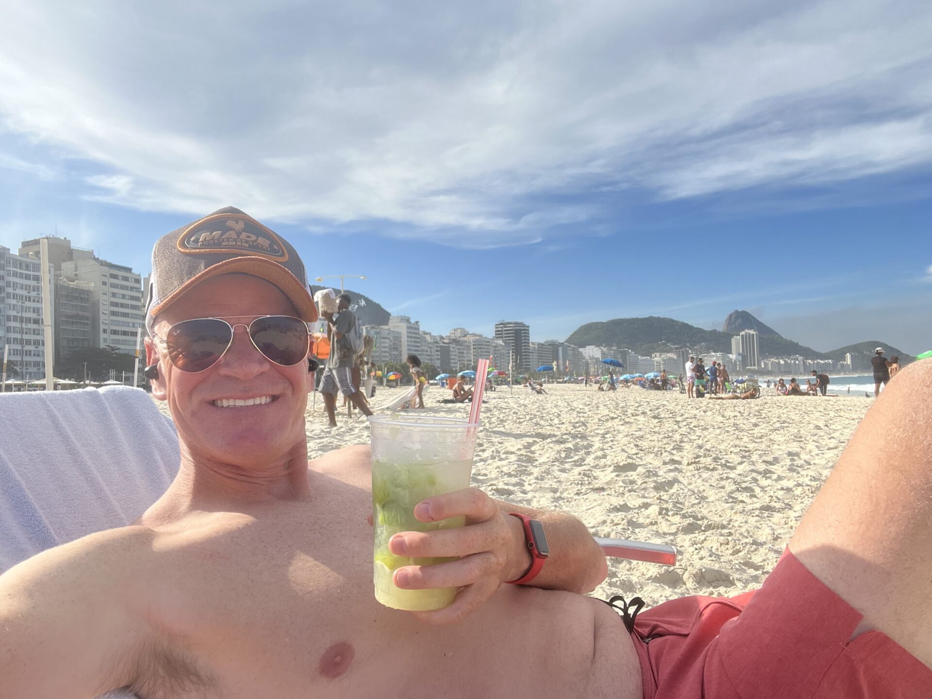 Having a caipirinha at Copacabana beach just like Anthony Bourdain did