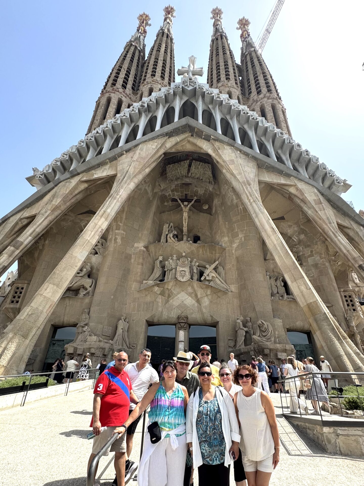 A group tour pic in front of Sagrada Familia