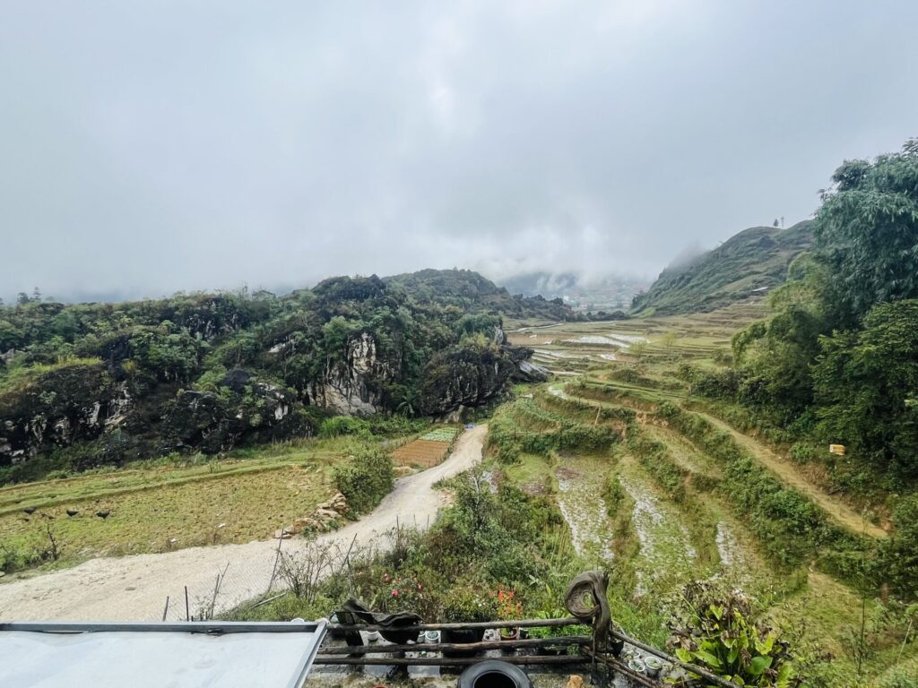 The Beautiful Sapa lunch view. Rolling hills and layered rice fields as far as the eye can see. 