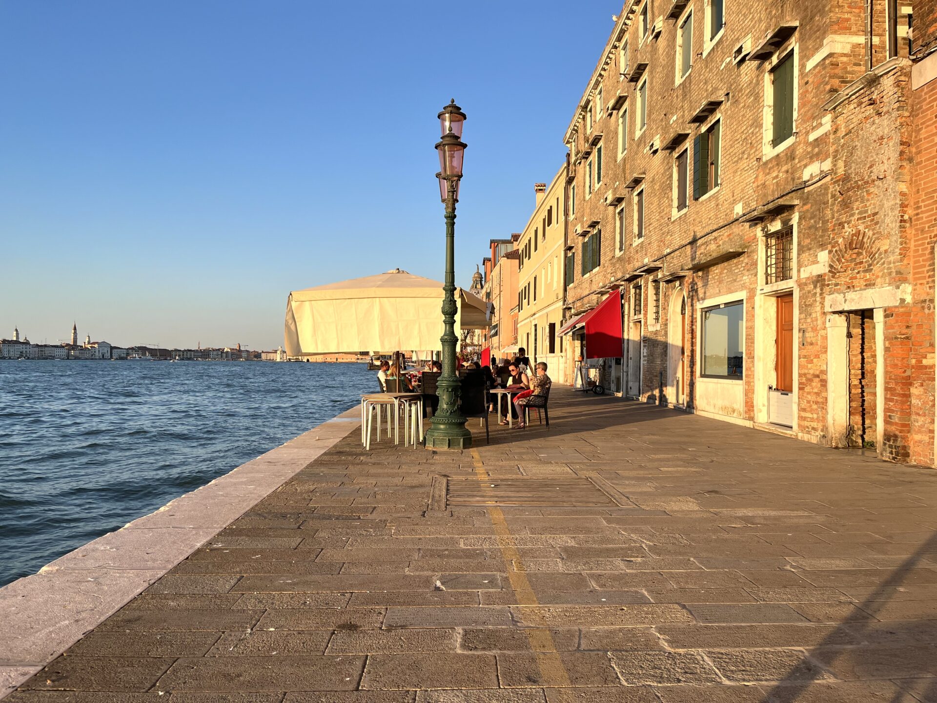 A cafe on a canal on Giudecca Island in Venice