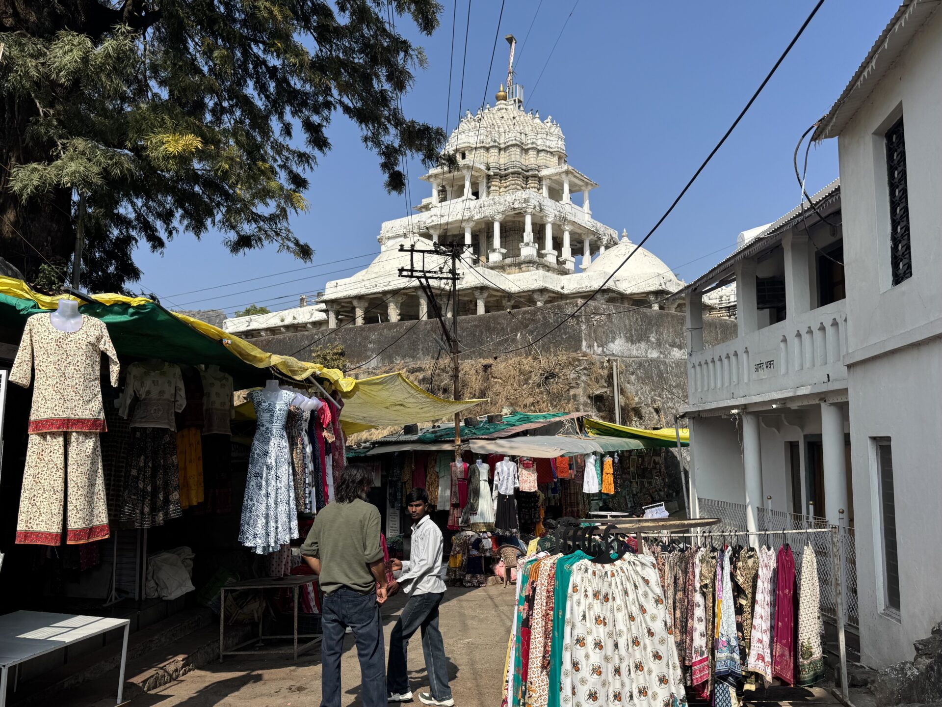 The Dilwara neighbourhood with the temple in the background.