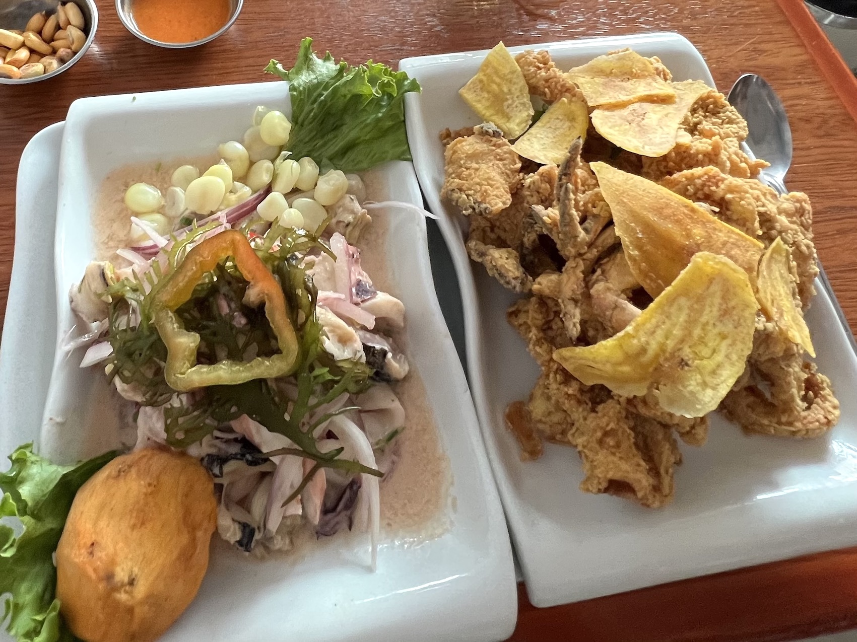Eating like Anthony Bourdain in Lima. The ceviche and jalea I ordered at Mercado Central