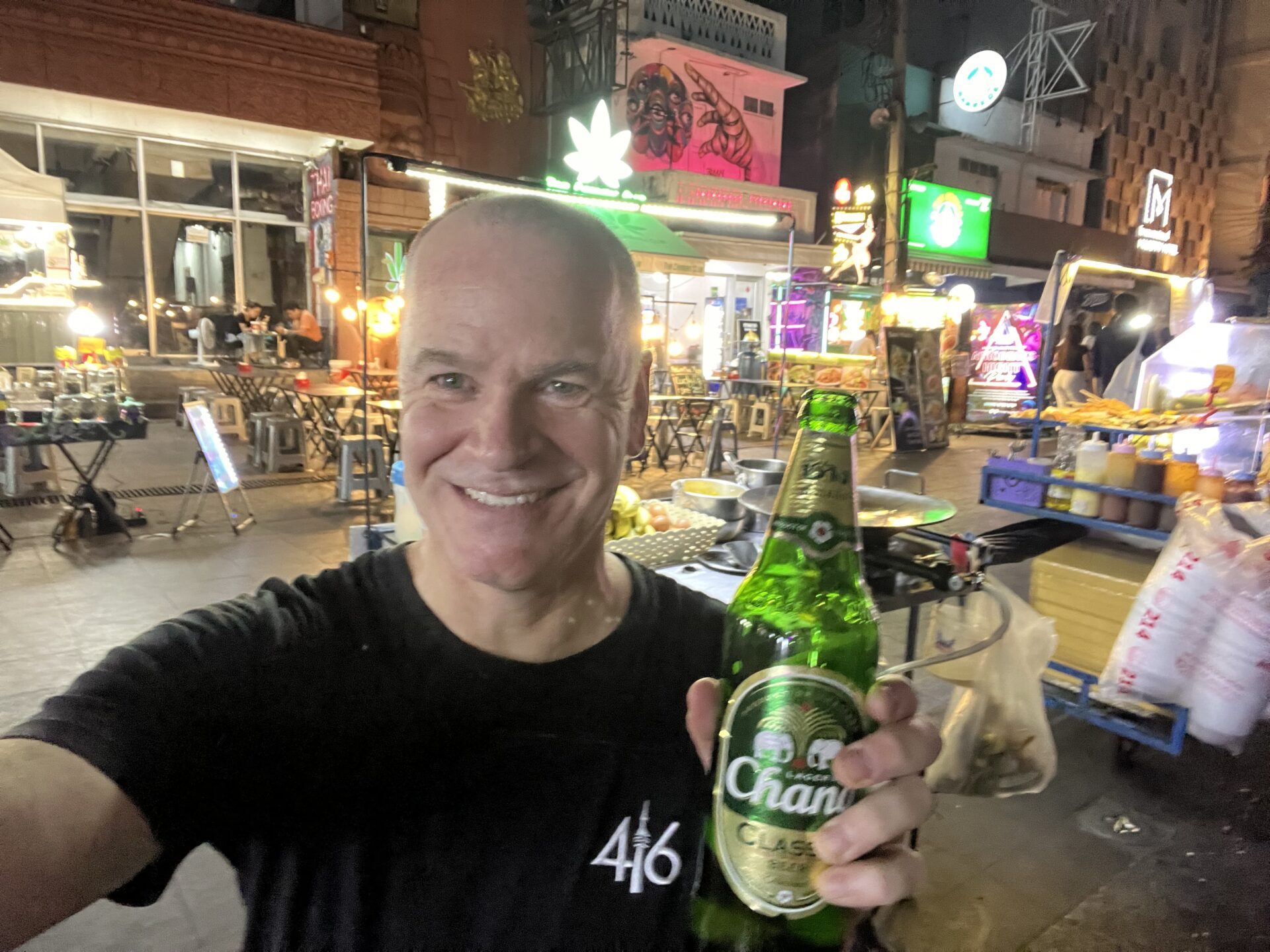 Having a Chang beer on Khao San Road in Bangkok