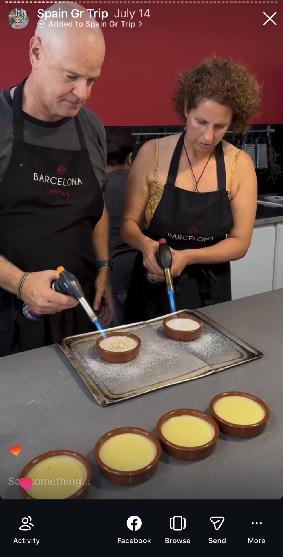 Uploading an Instagram story in Barcelona at a cooking in Barcelona thanks to my eSIM data