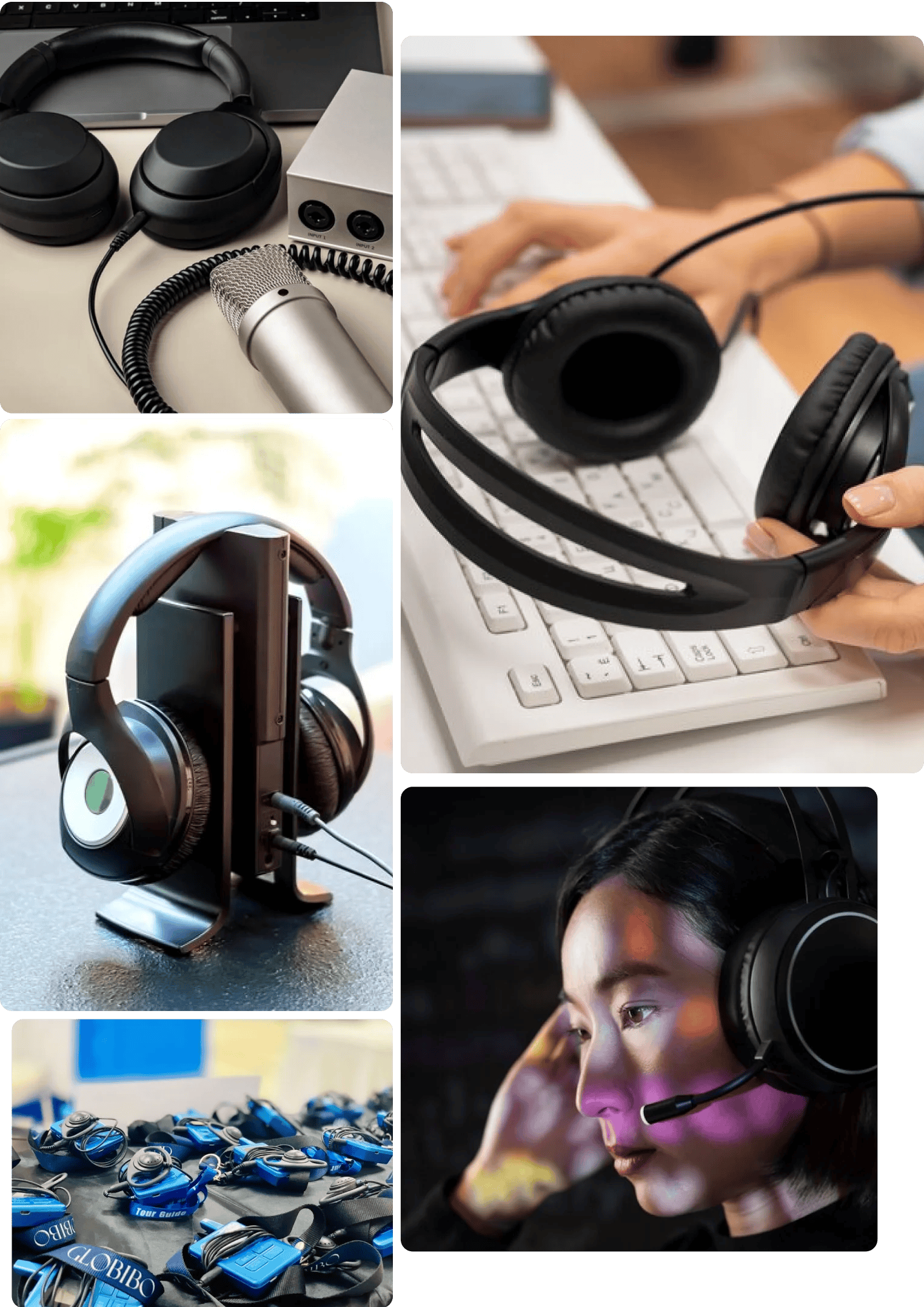 Tour guide system headsets and pocket receivers