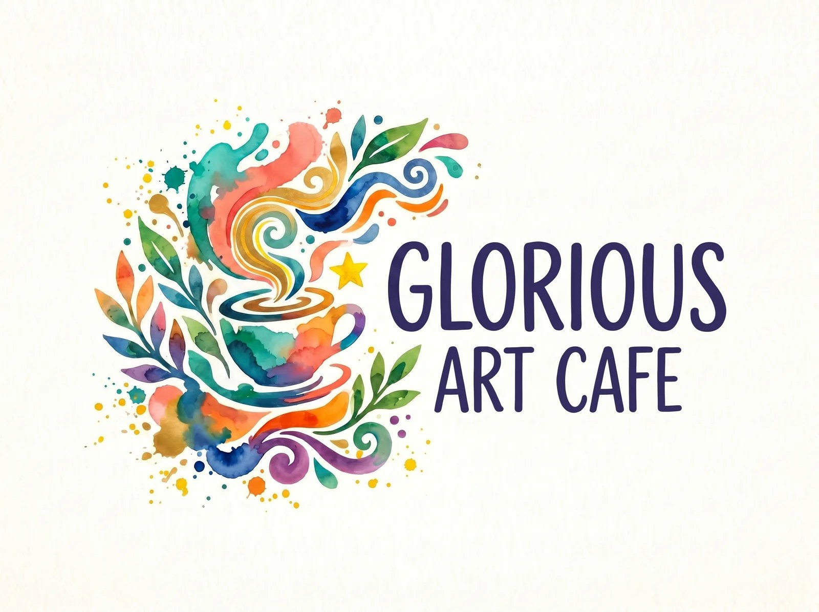 Glorious Art Cafe Logo with artistic cup drawing