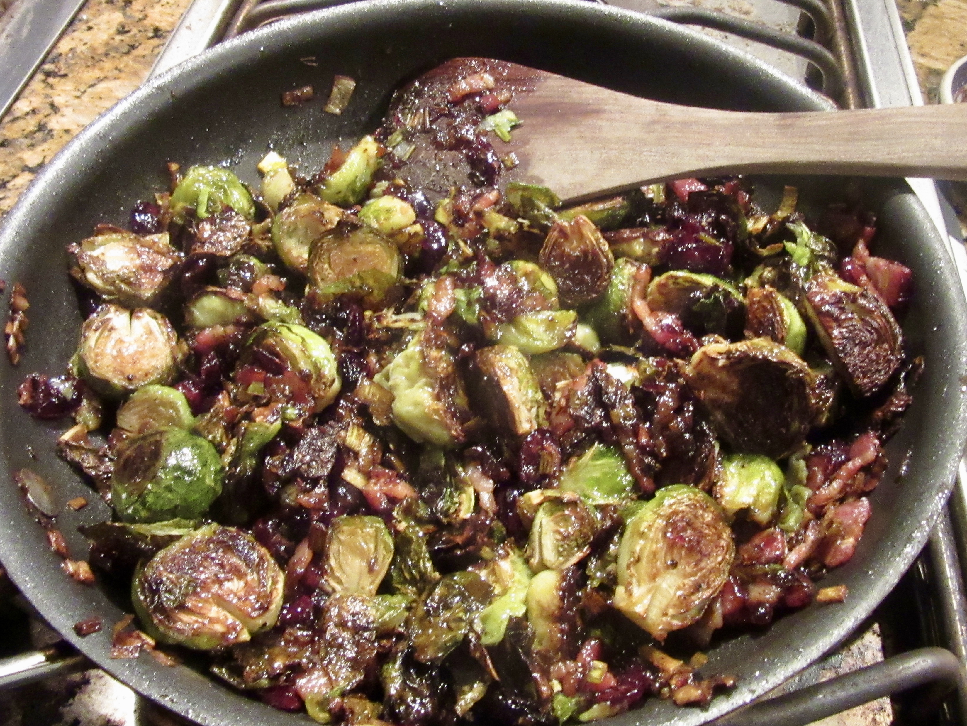 Roasted Brussels Sprouts with Cranberries, Bacon and Bacon-Jalapeno Jam
