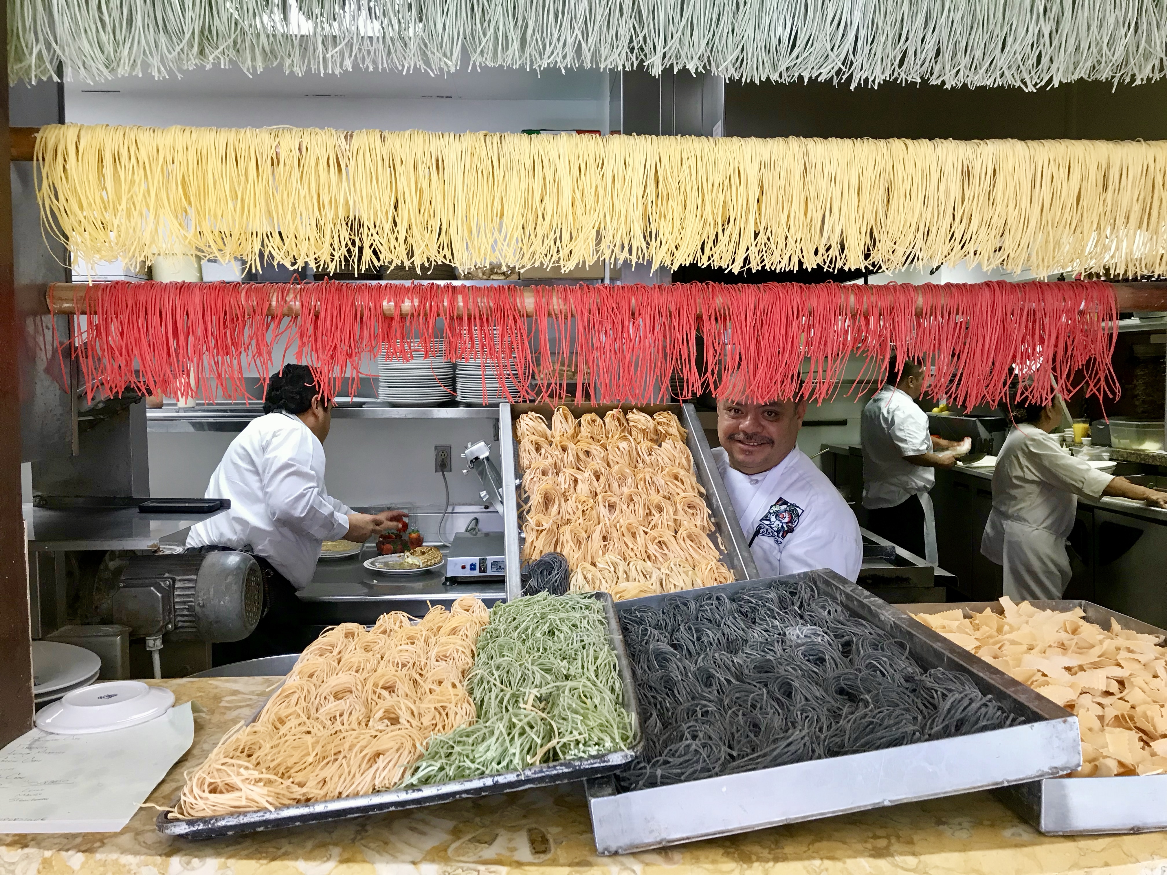 Beautiful display of different pastas at Celestino