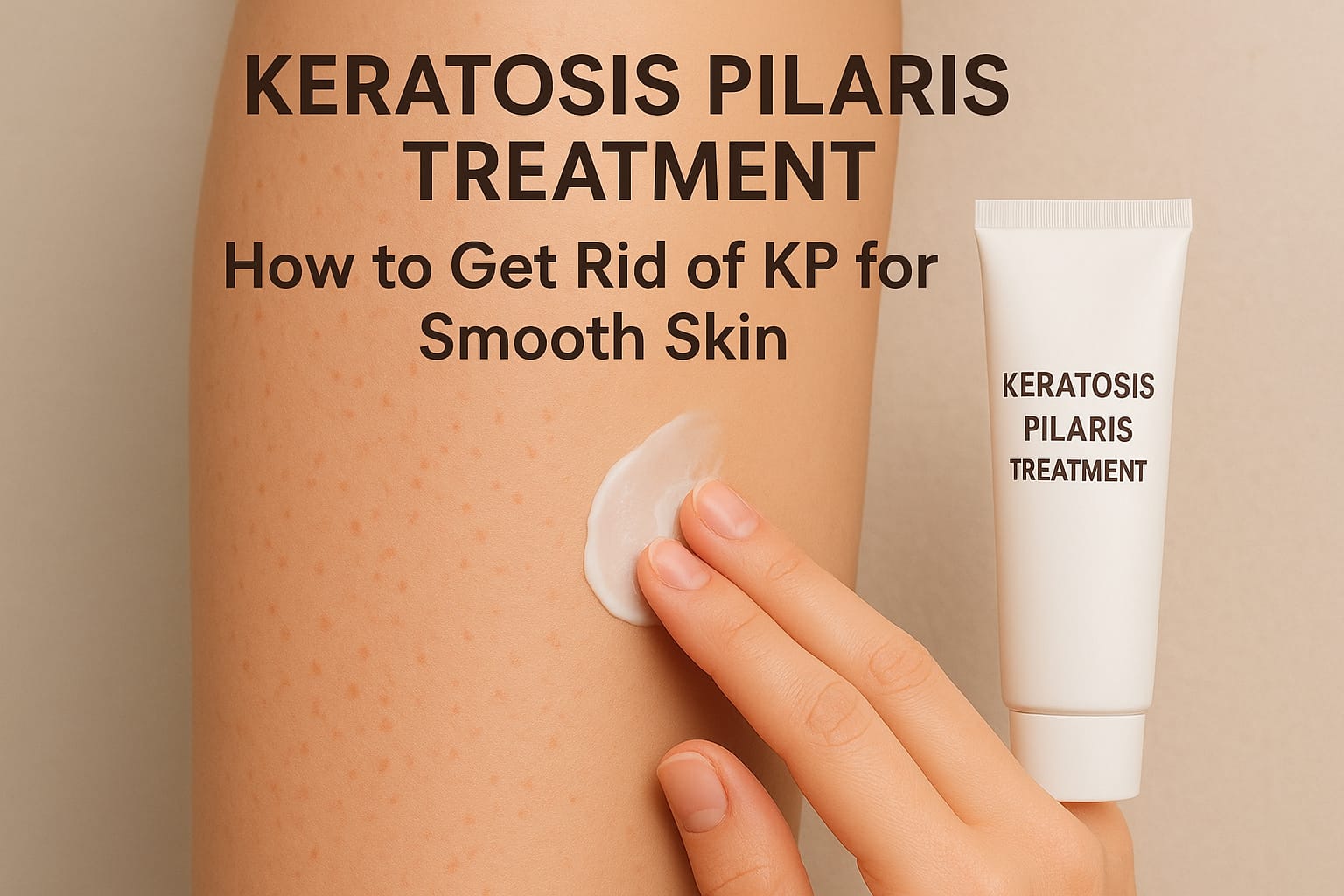 Close-up of a person’s arm with keratosis pilaris bumps, cream being applied, and text “Keratosis Pilaris Treatment: How to Get Rid of KP for Smooth Skin.