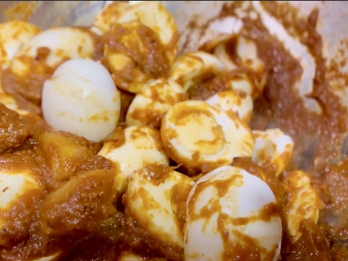 Add egg halves
