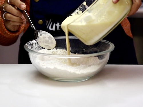 Add wet mixture