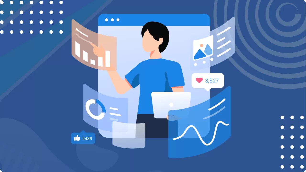Illustration of a professional working with digital dashboards