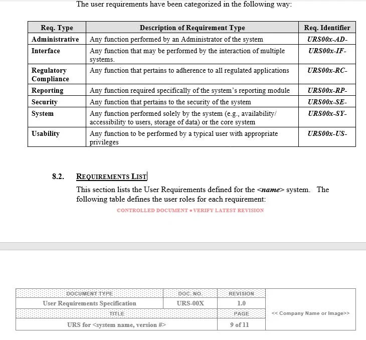 User Requirements Specification Template Gmpwebsource
