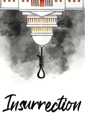 book cover showing the u s capitol building upside down with ashes all around and a noose hanging from the spire
