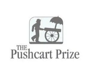 shadow image of a man pushing a cart with a large wheel and small umbrella