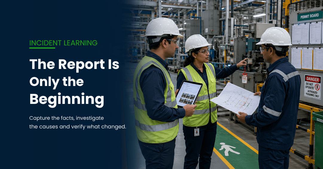 Incident reporting process review by EHS and operations leaders at an industrial manufacturing site