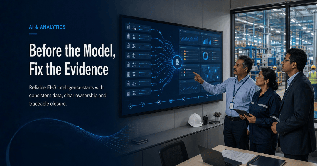 AI in EHS data review by safety and operations leaders analysing connected industrial safety information