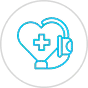Icon depicting a heart with a medical cross and stethoscope, representing medical training.