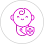 Cartoon-style baby icon with a smiling face and a medical cross symbol.