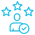 Icon representing medical training certification with stars and a checkmark symbol.