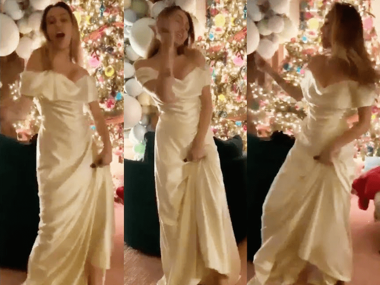 Miley cyrus and liam hemsworth dancing to uptown funk at their surprise