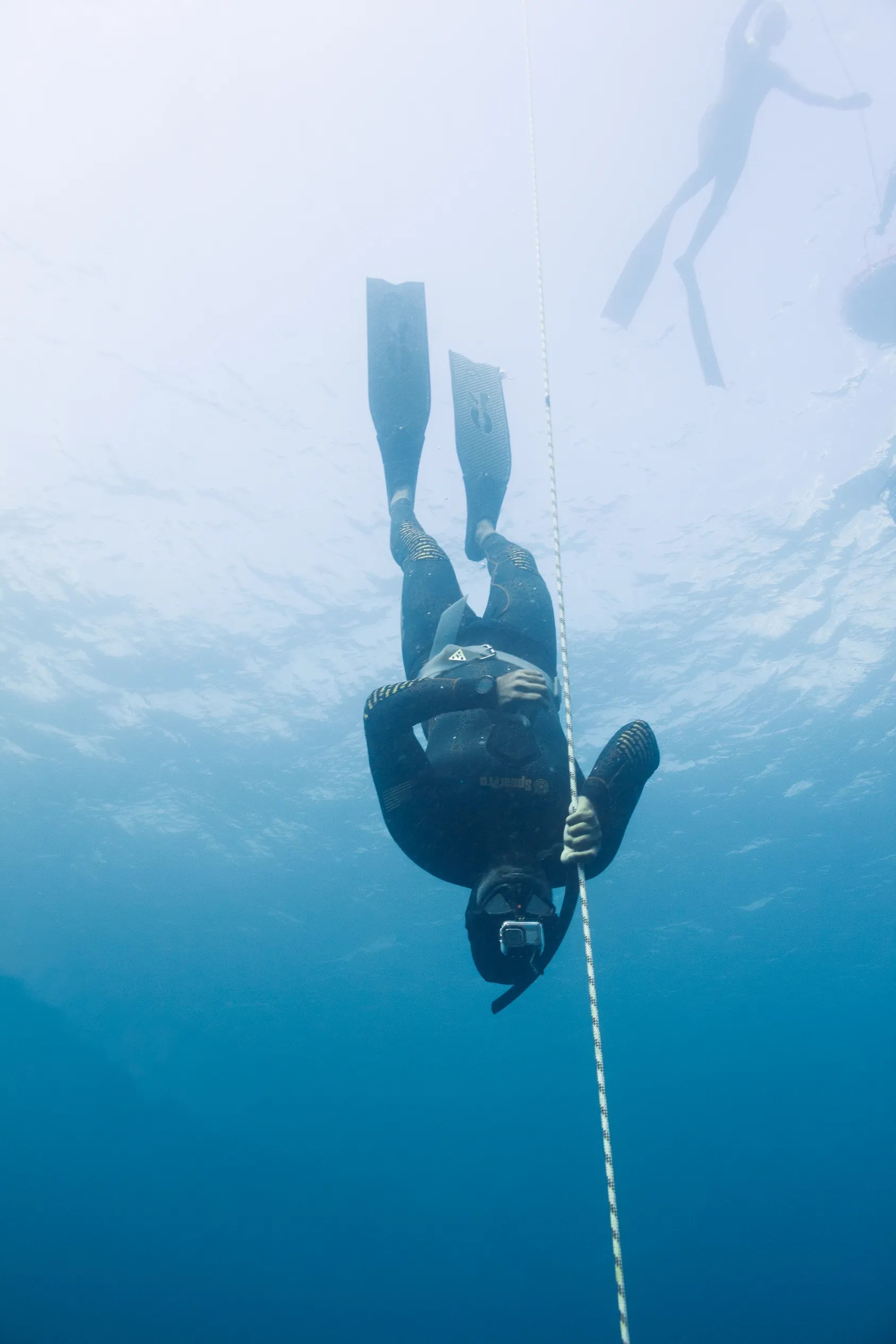 Freedivers during a Tobago ocean session