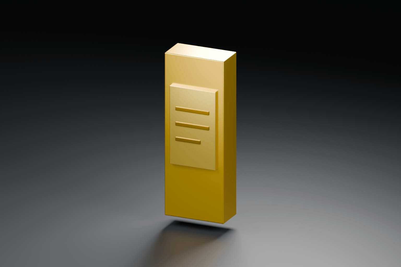 Plain gold carton with a slightly raised information label, rendered in Blender.