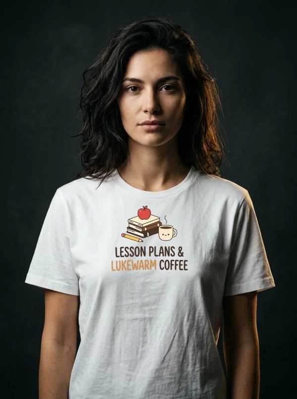 Lesson Plans And Lukewarm Coffee Funny Teacher Coffee tee, AI-made mockup