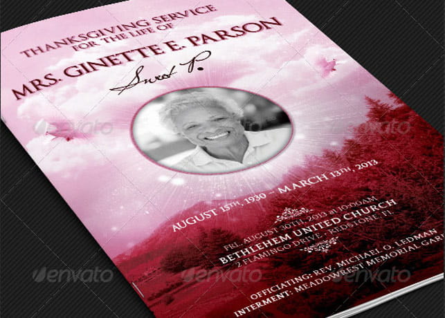 Pink Thanksgiving Funeral Program Template