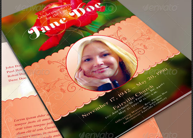 Roses Funeral Program Template