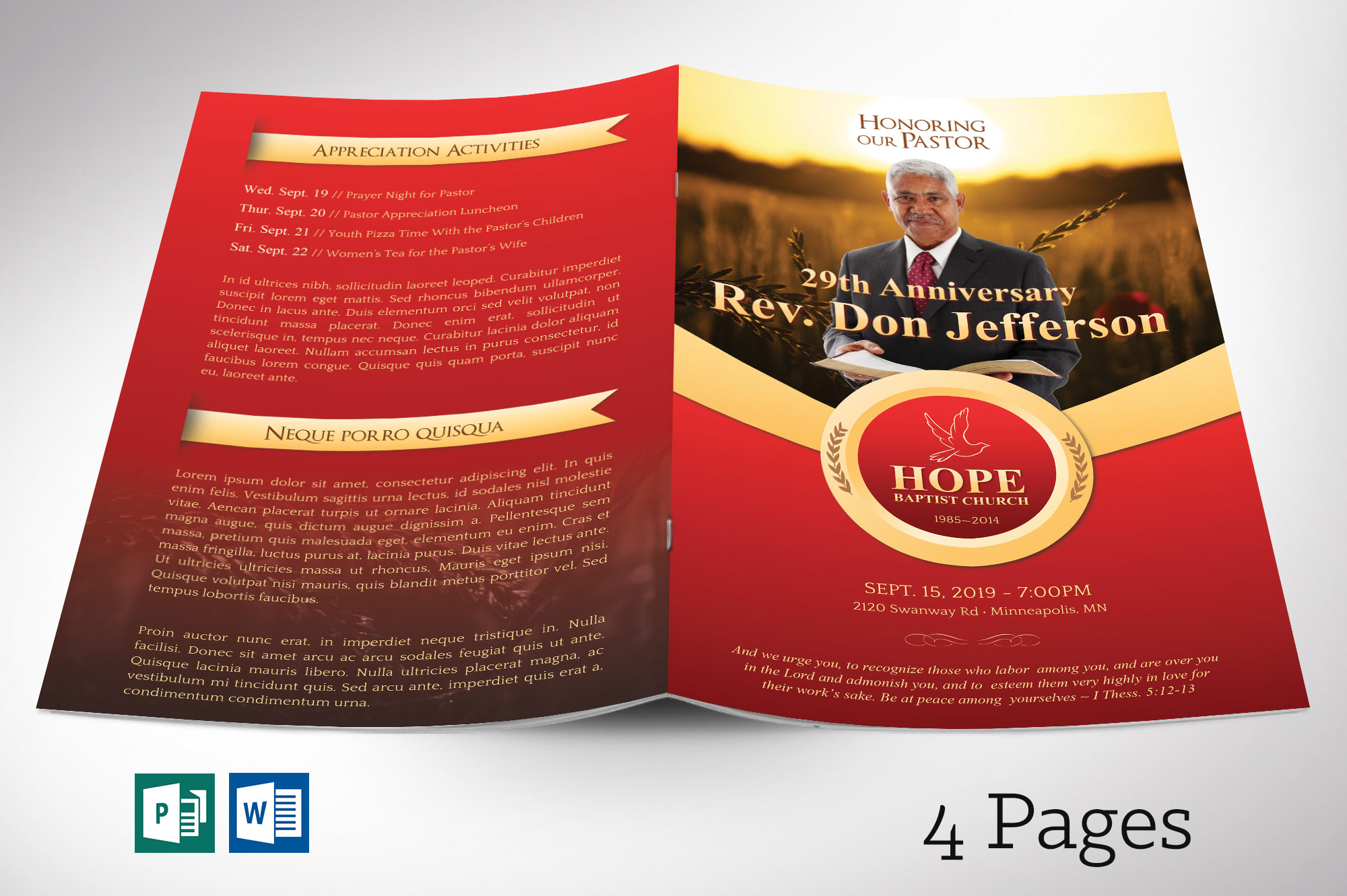 Pastor Anniversary Program 4pgs