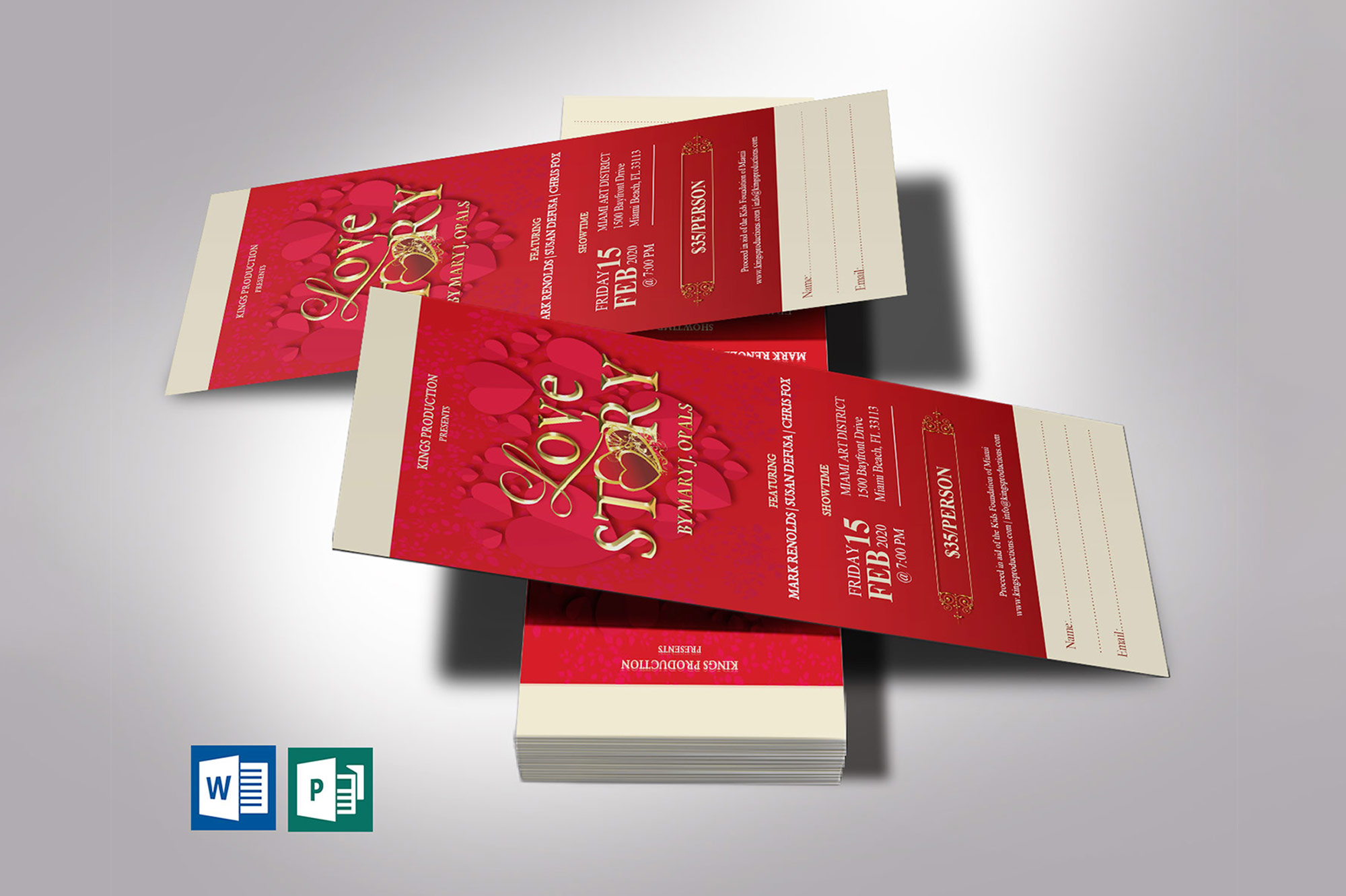 Valentines Love Story Ticket Word Publisher Template