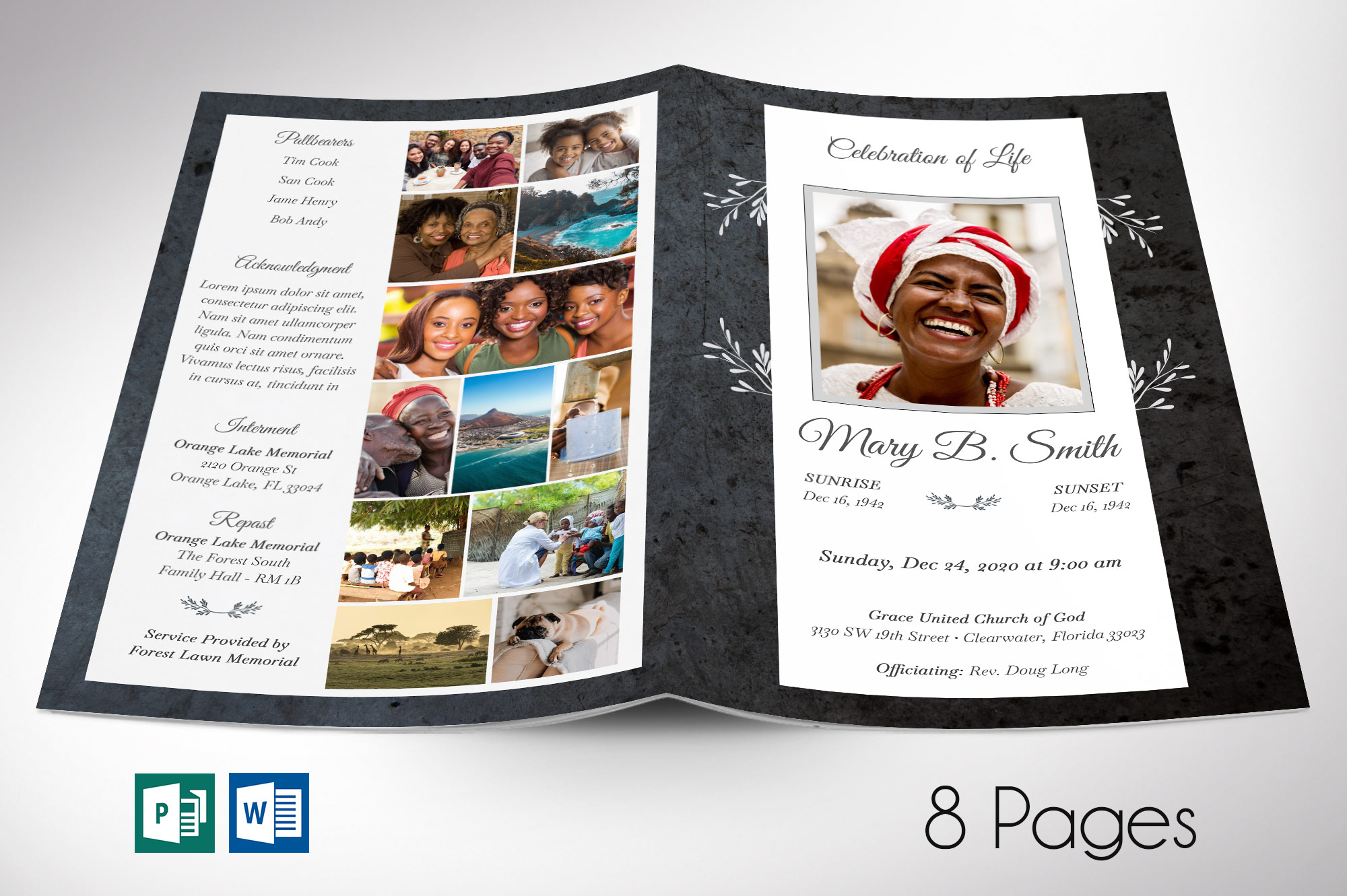 Graystone Funeral Program Word Publisher Template