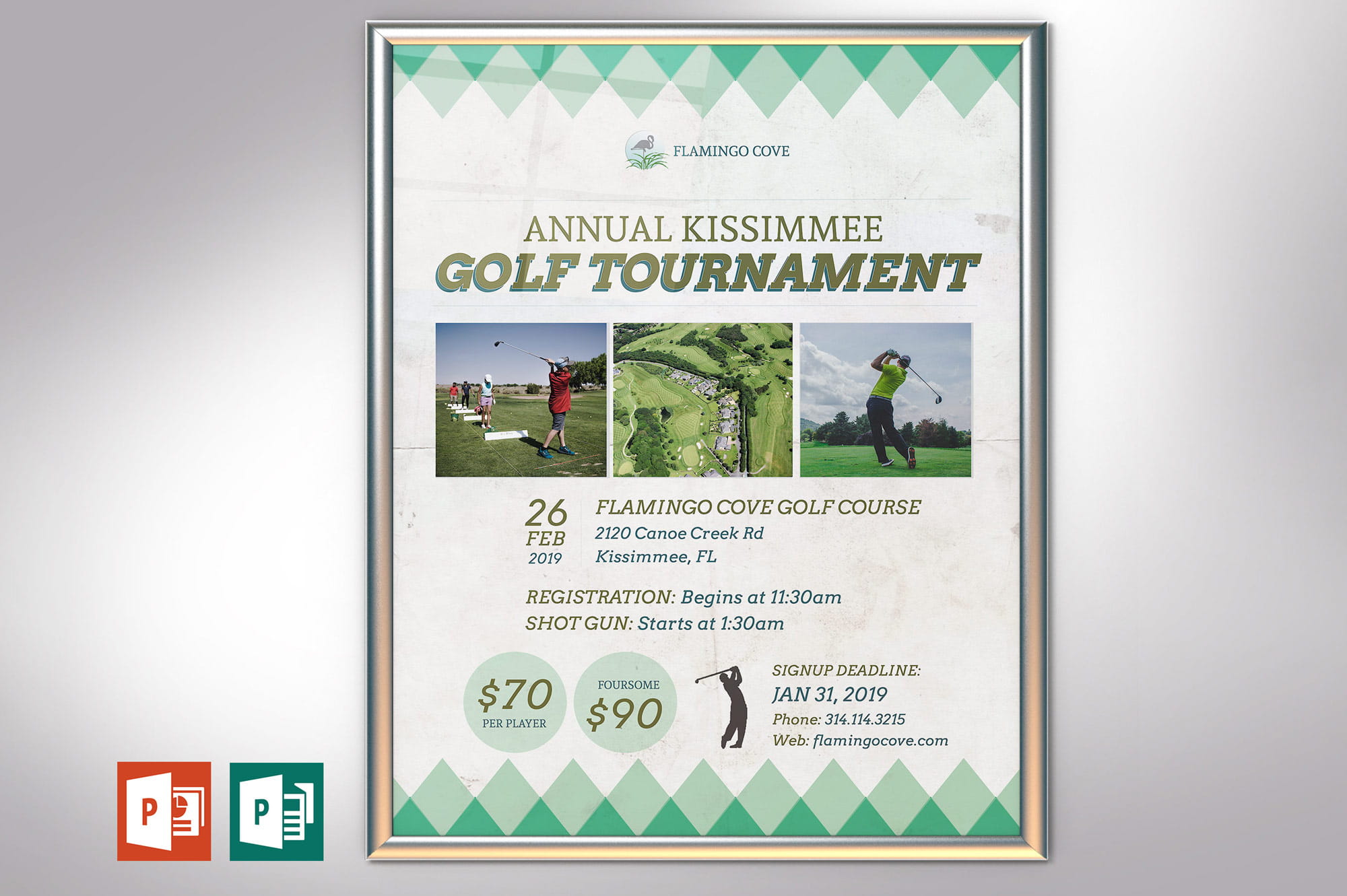 Retro Golf Tournament Poster PowerPoint Publisher Template