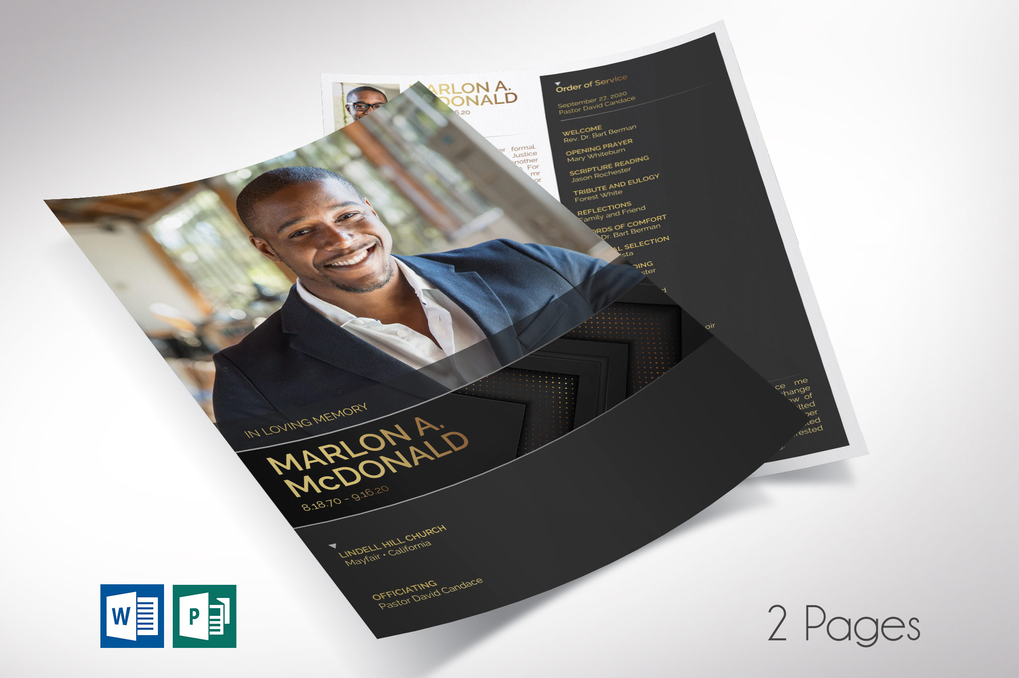 Gold Luxury Letter Funeral Program Word Publisher Template