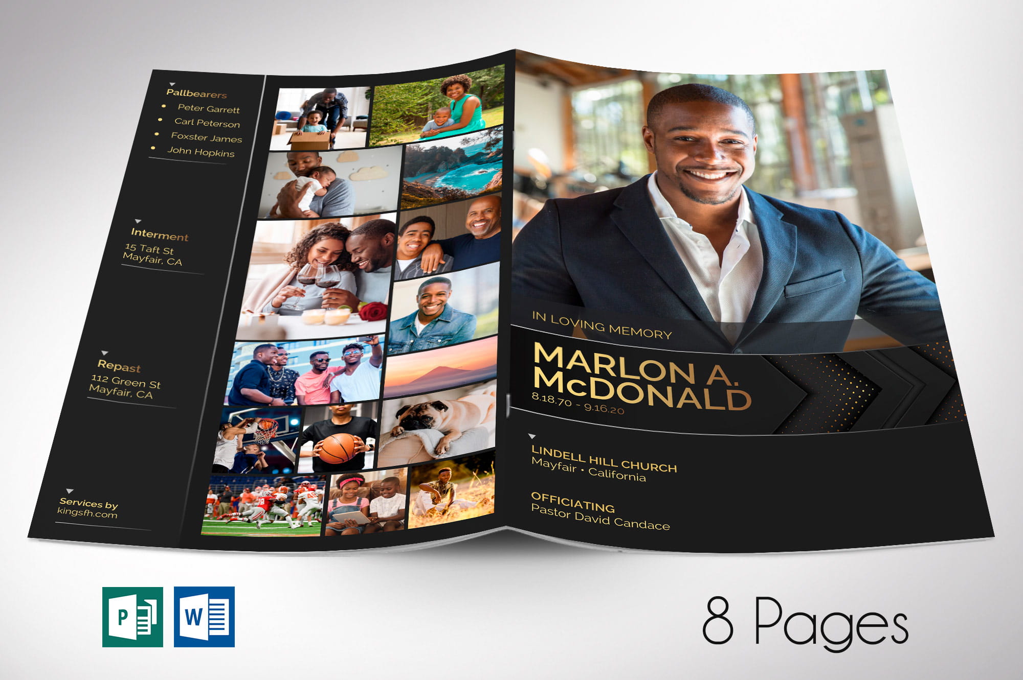 Gold Luxury Funeral Program Word Publisher Template