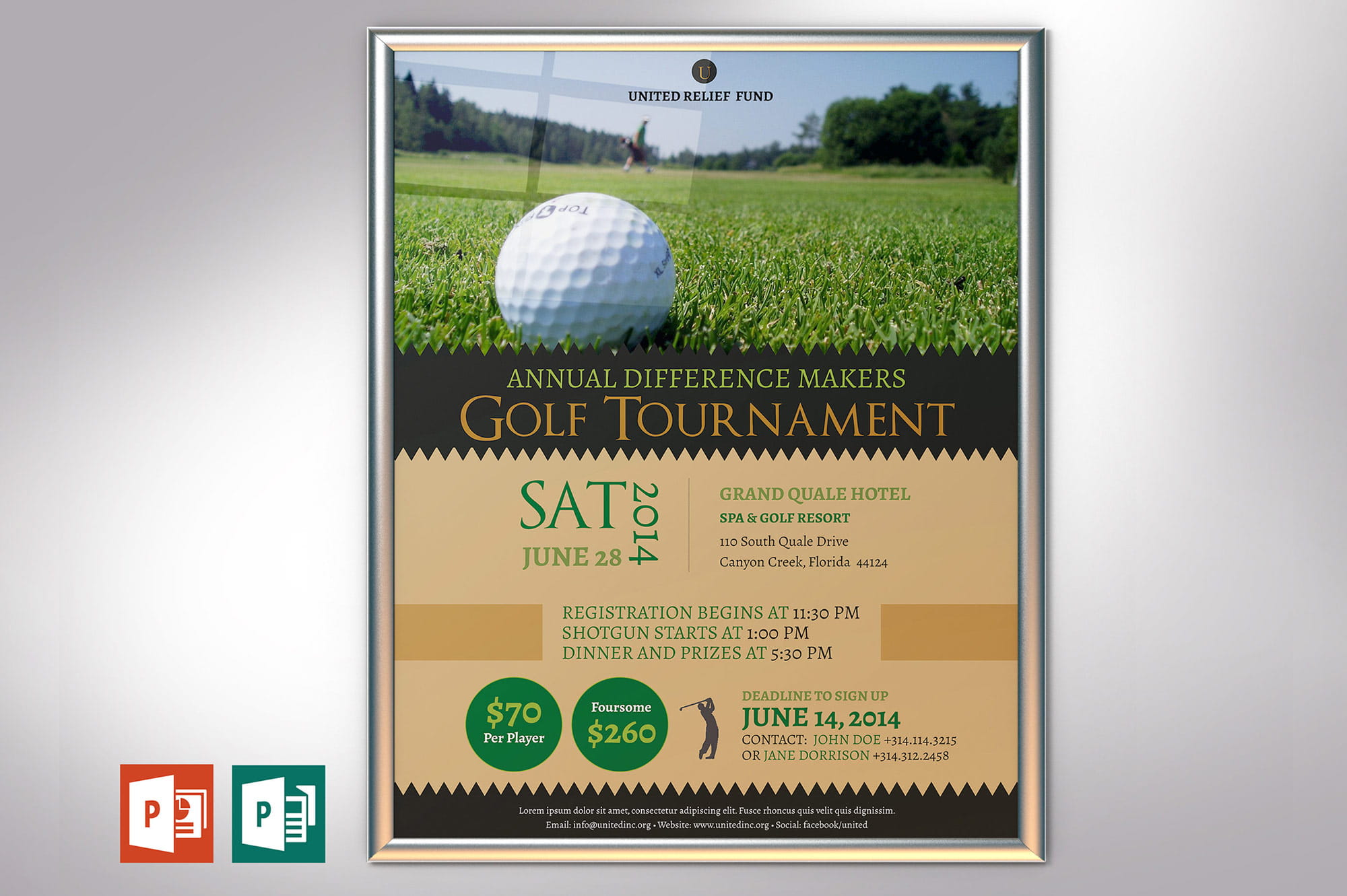 Charity Golf Tournament Poster PowerPoint Publisher Template