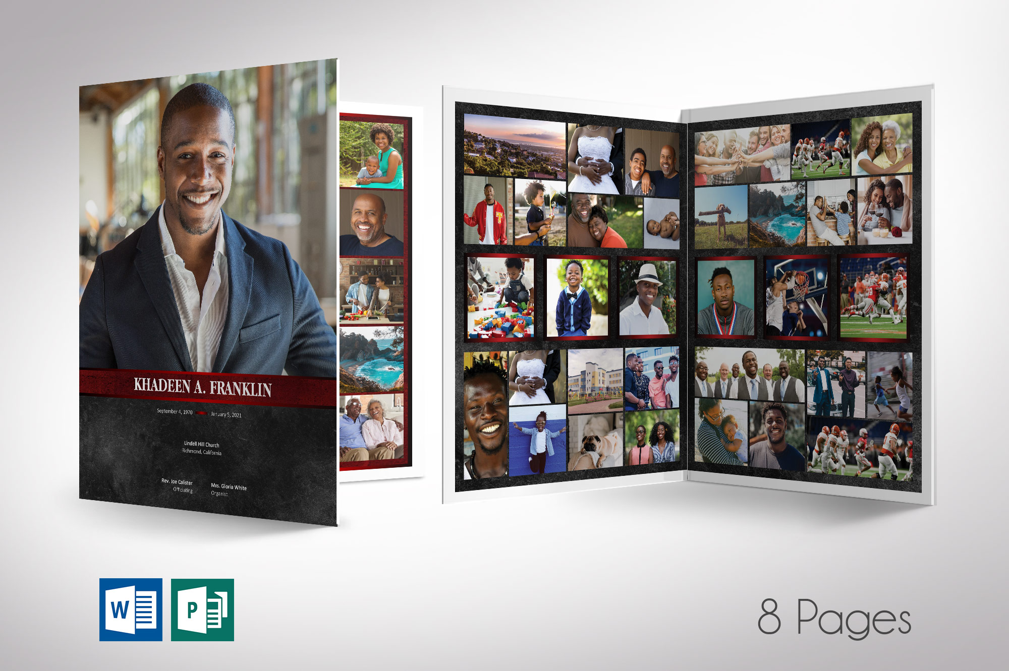 Red Rock Tabloid Funeral Program Word Publisher Template