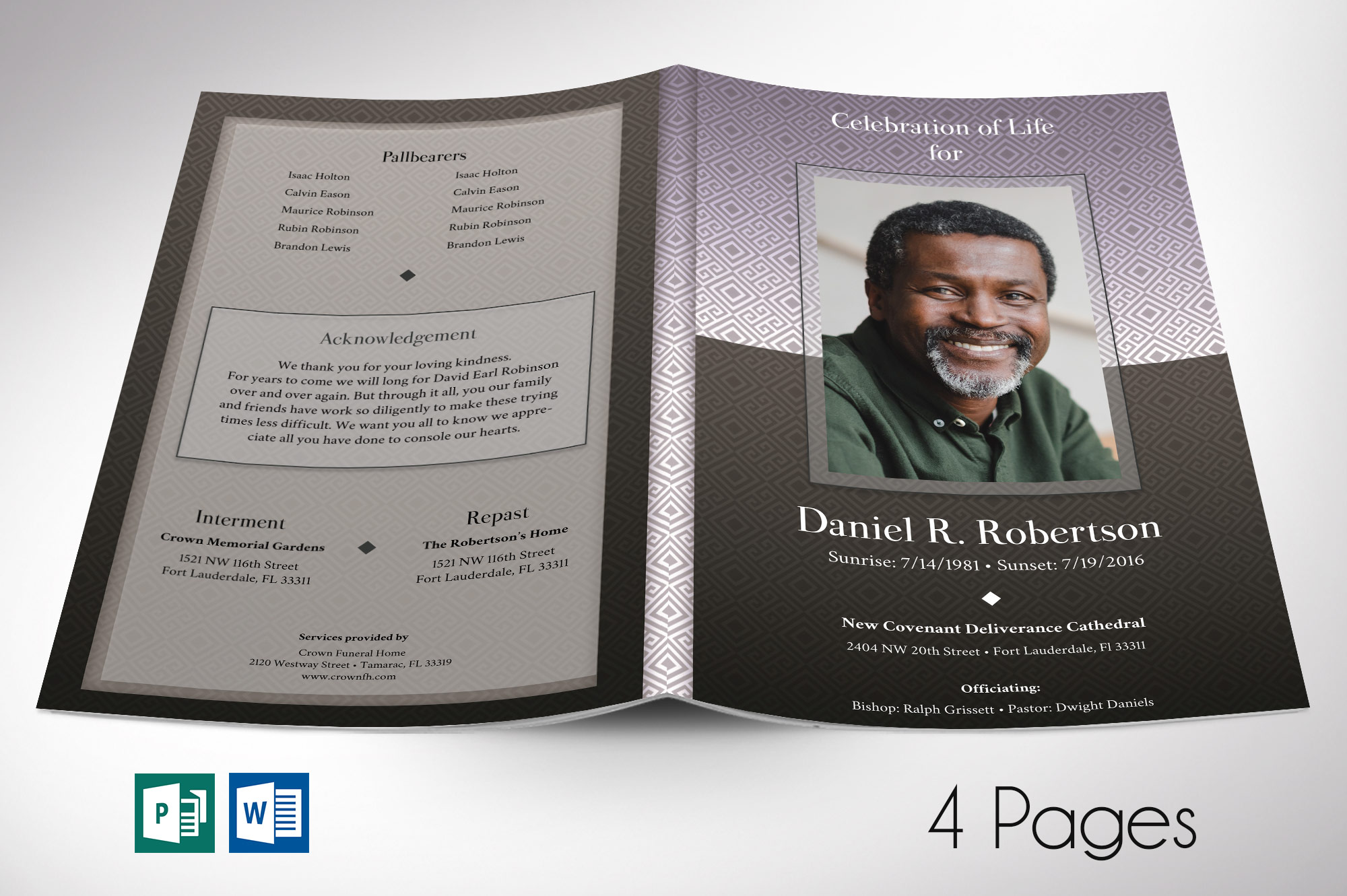 Gray Diamond Funeral Program Word Publisher Template