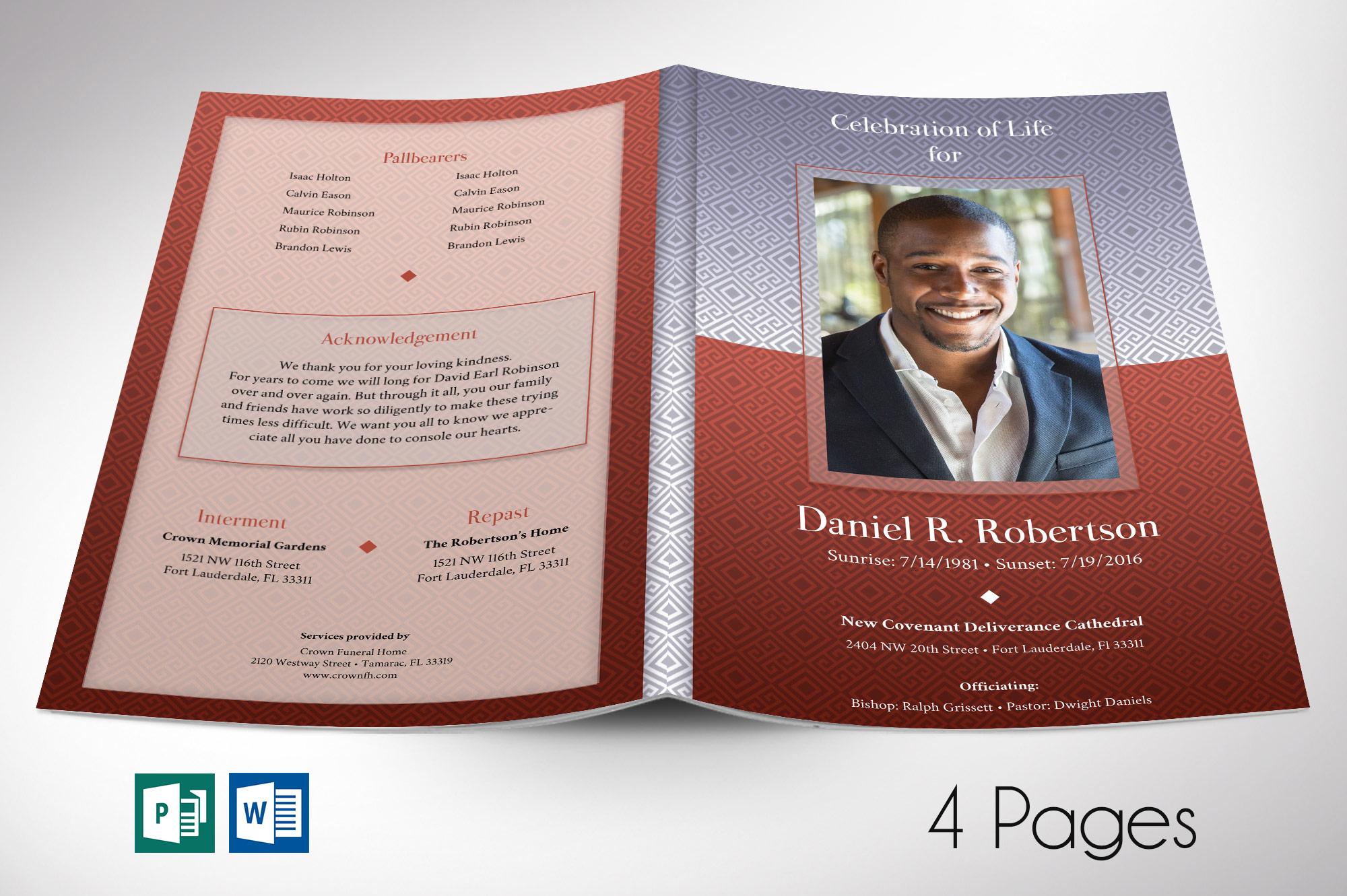Copper Diamond Funeral Program Word Publisher Template