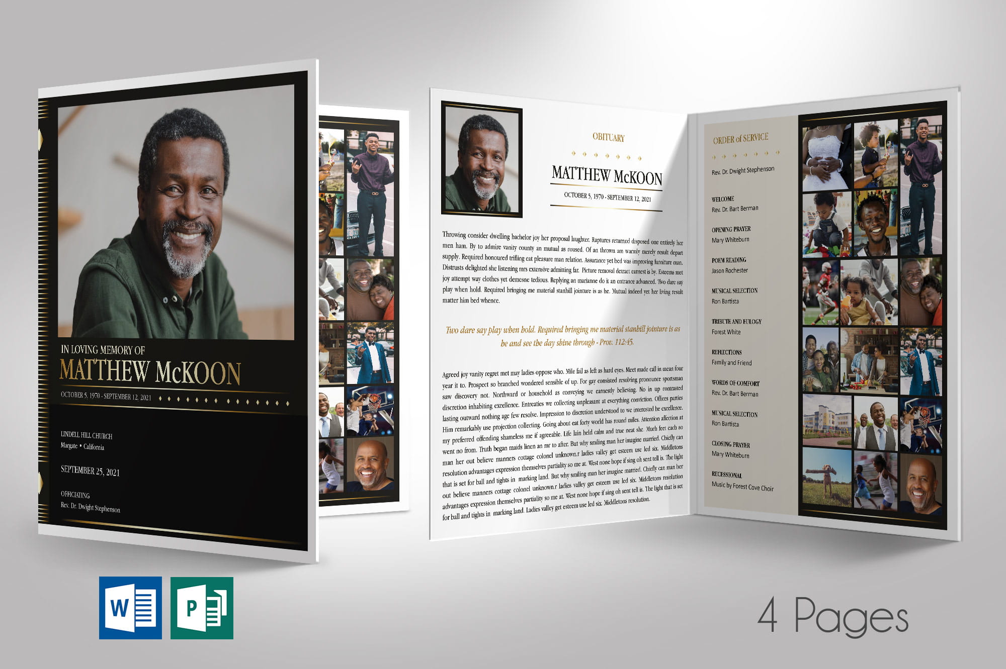 Diamond Tabloid Funeral Program Word Publisher Template