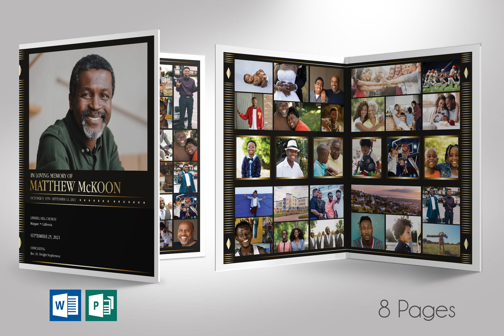 Diamond Tabloid Funeral Program Word Publisher Template