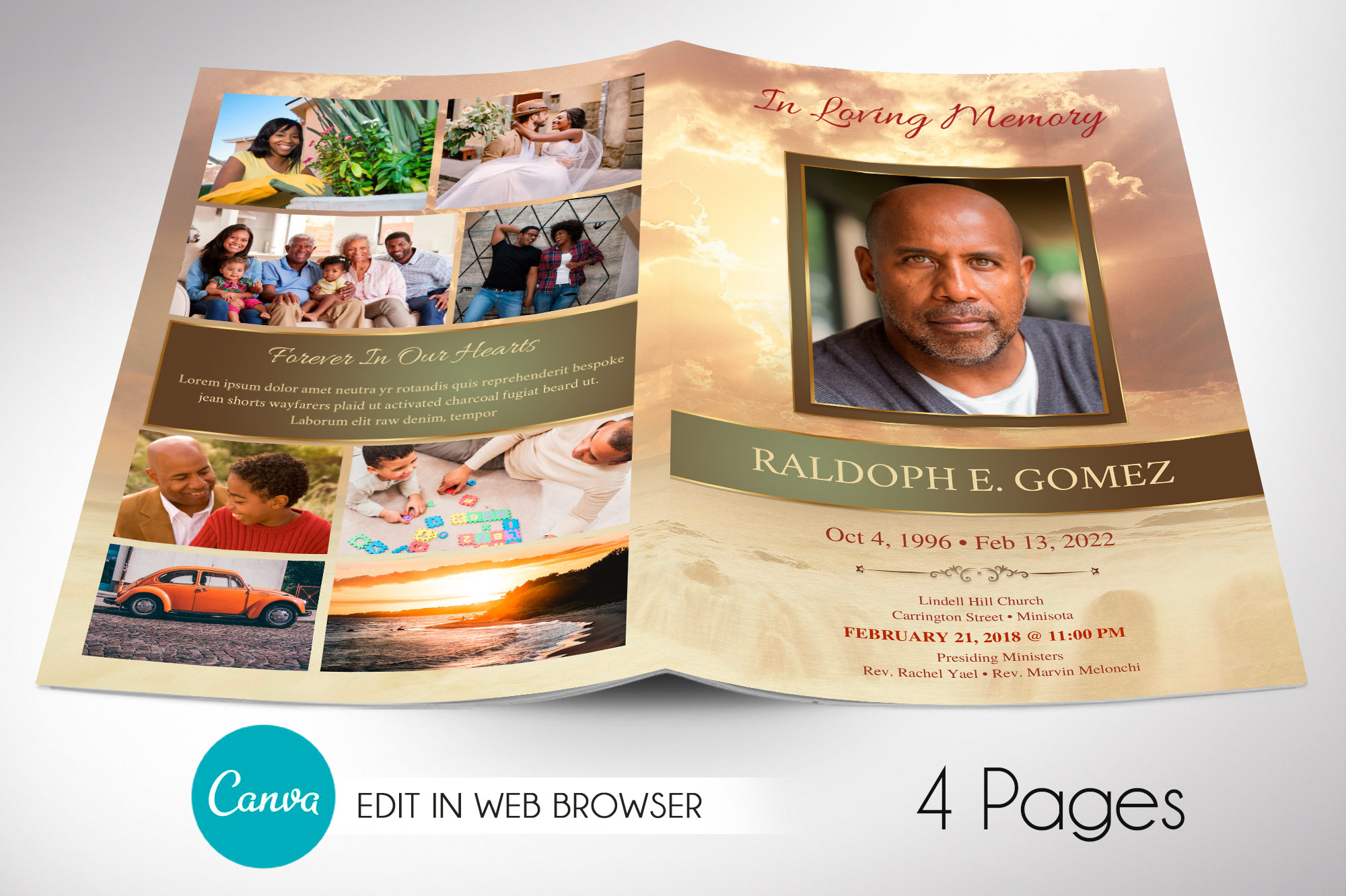 Gold Forever Funeral Program Canva Template